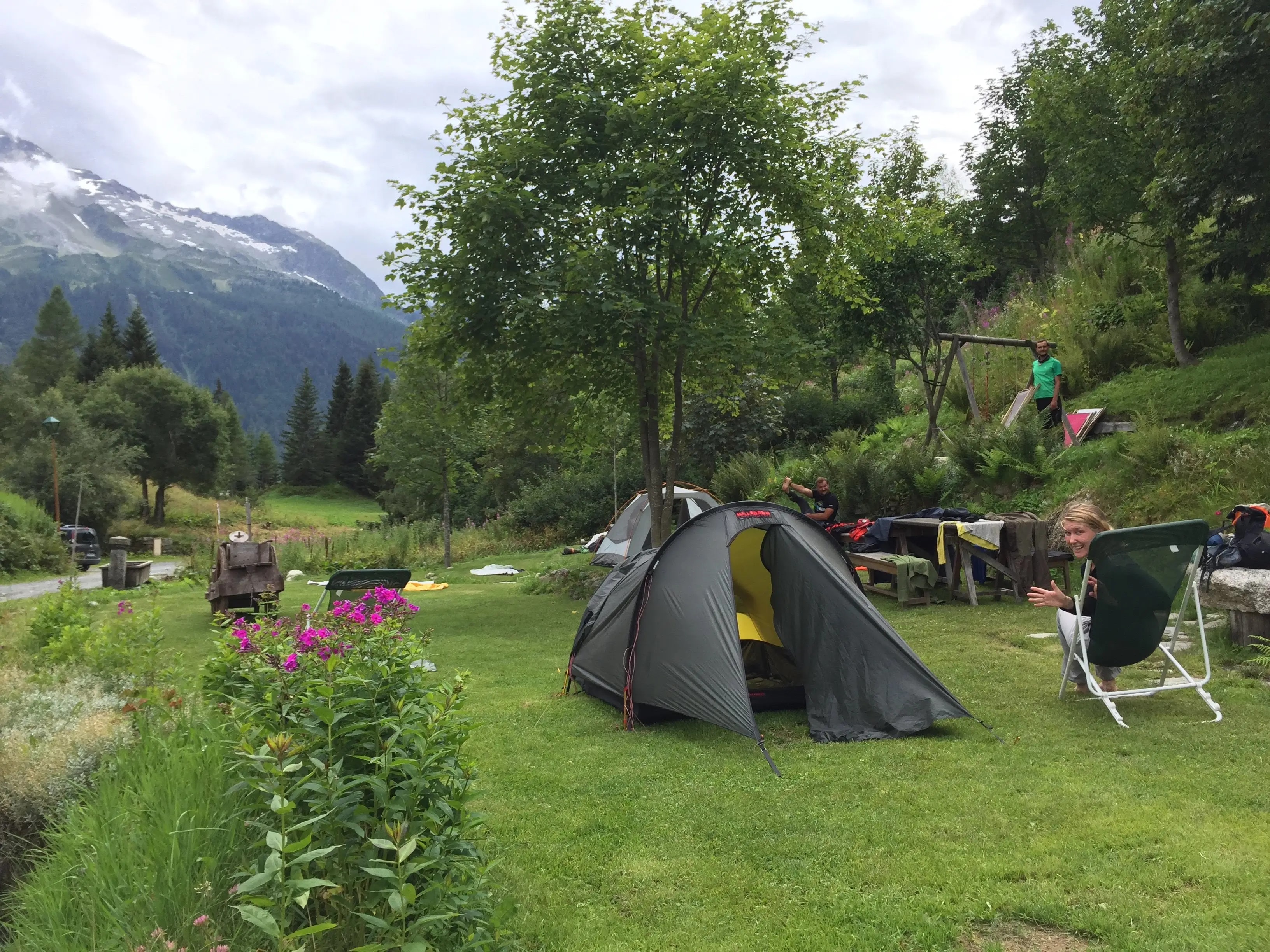 A tent pitched at the campsite near Auberge La Boerne in Trient A tent pitched at the campsite near Auberge La Boerne in Trient